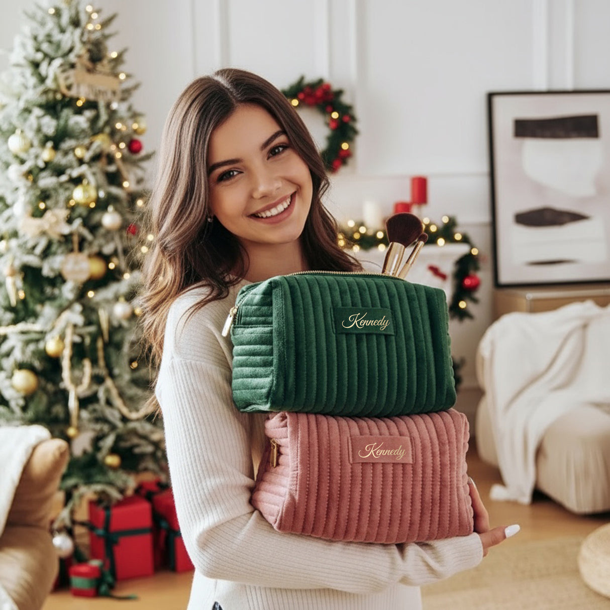 Personalized Velvet Makeup Bag with Name, Custom Gift for Teen Girls