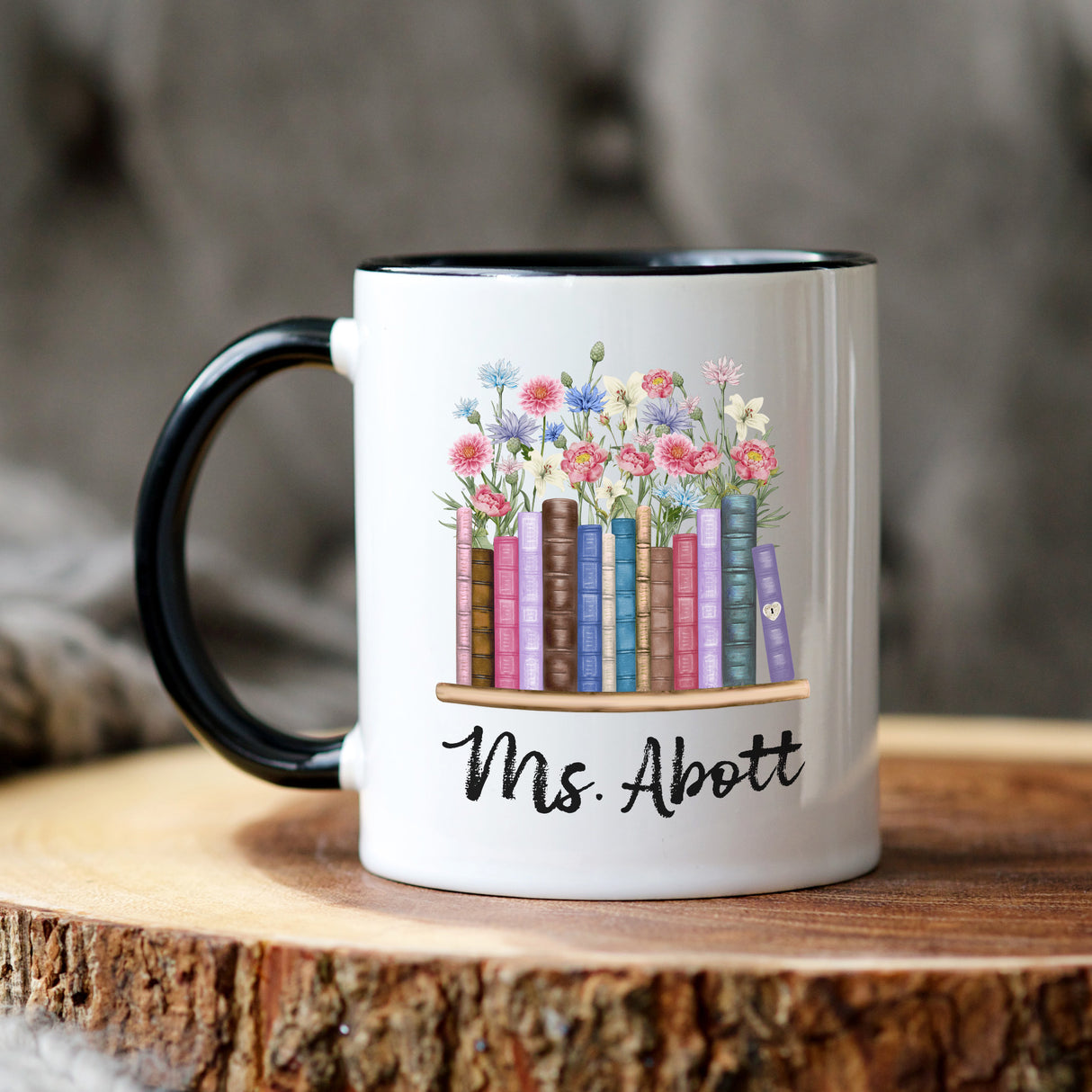 Personalized teacher mug with boho floral design and custom name, gift for Teacher Appreciation Week.