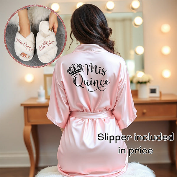 Simple and Pretty Personalized Mis Quince Robe and Slipper Set Quinceanera Gift