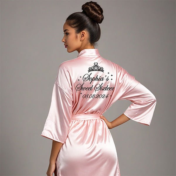 Pretty Sweet Sixteen Robe and Slipper Set Personalized With Name and Date - Gifts Are Blue