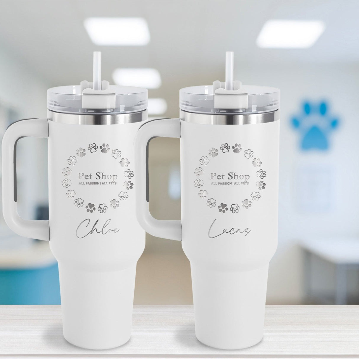 Silver Plated Custom 40oz Business Logo Tumblers - Gifts Are Blue