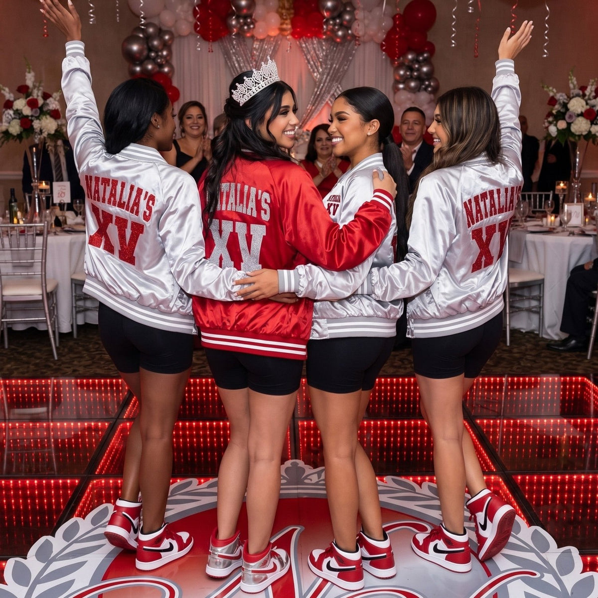Glitter Quince XV Custom Varsity Baseball Jackets - Gifts Are Blue