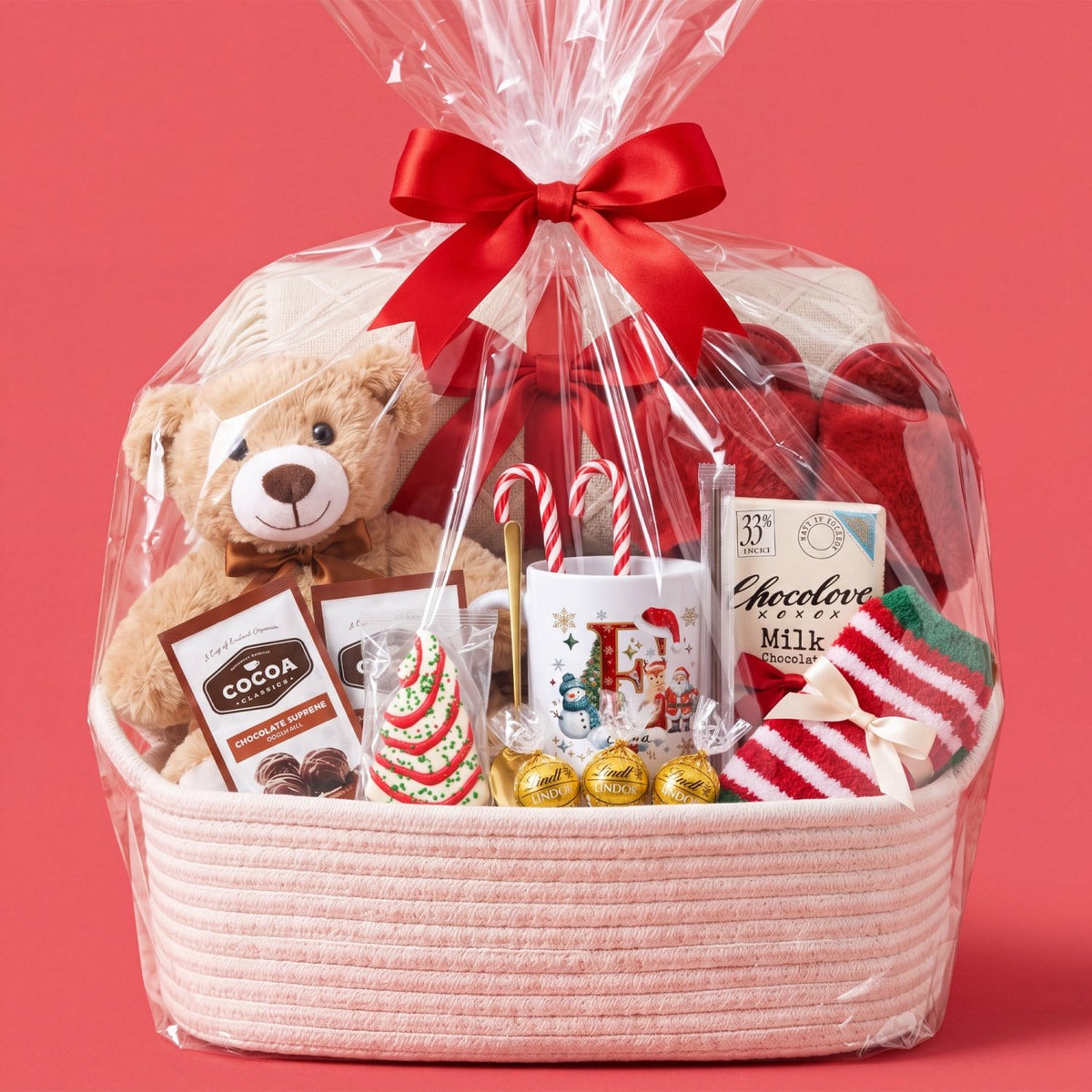 Red Merry & Snuggly Christmas Gift Basket for Her - Gifts Are Blue