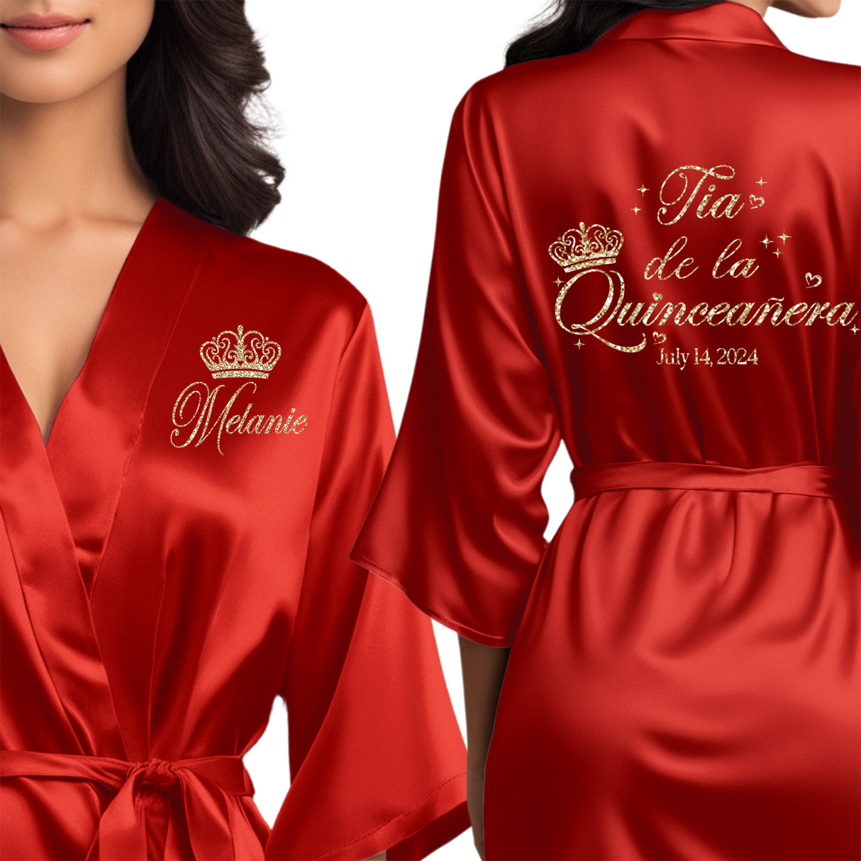 Beautiful quinceanera robes. Personalized satin robes for tia de la quinceanera.