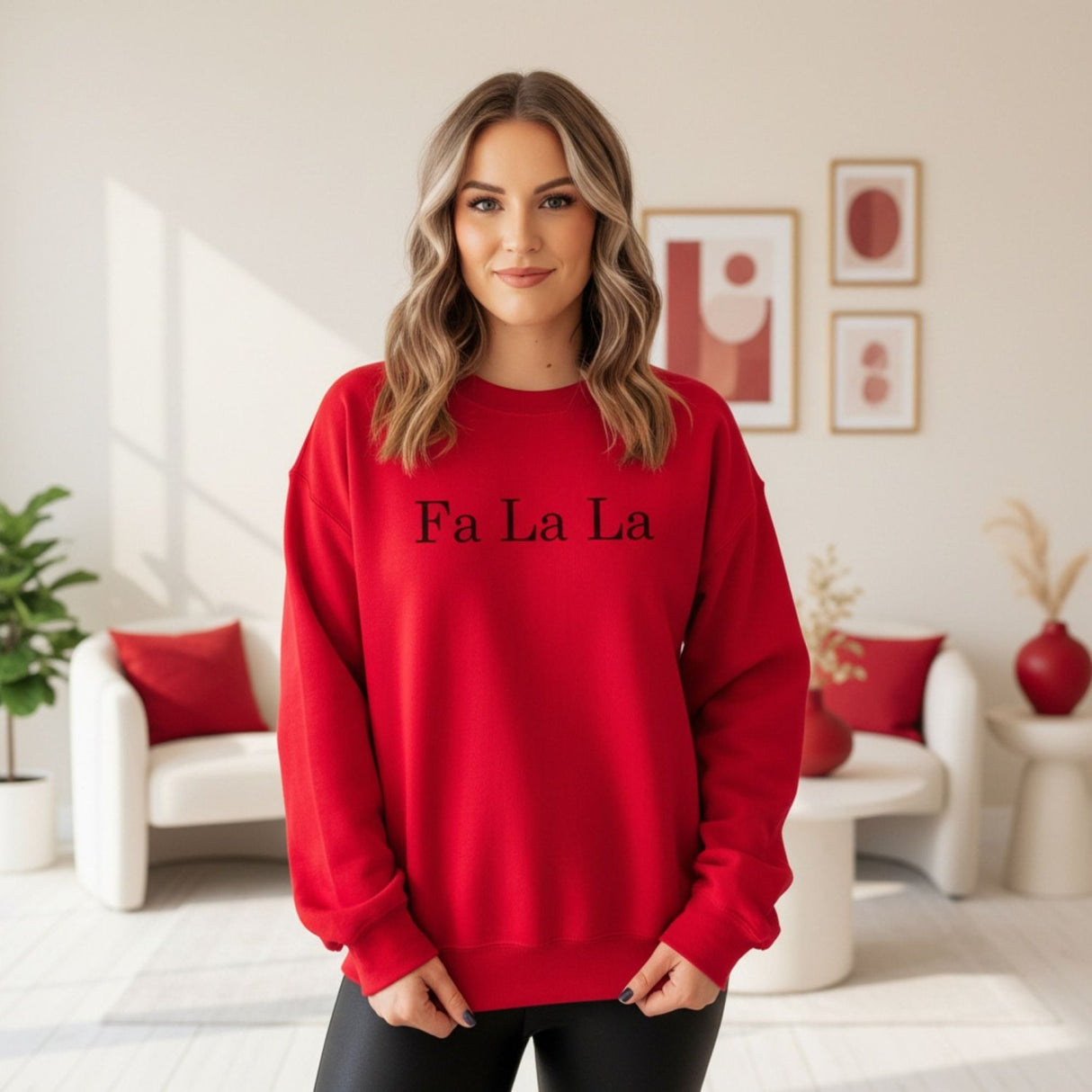 Cute Fa La La Christmas Sweatshirt with Minimalist Glitter Print Design - Gifts Are Blue