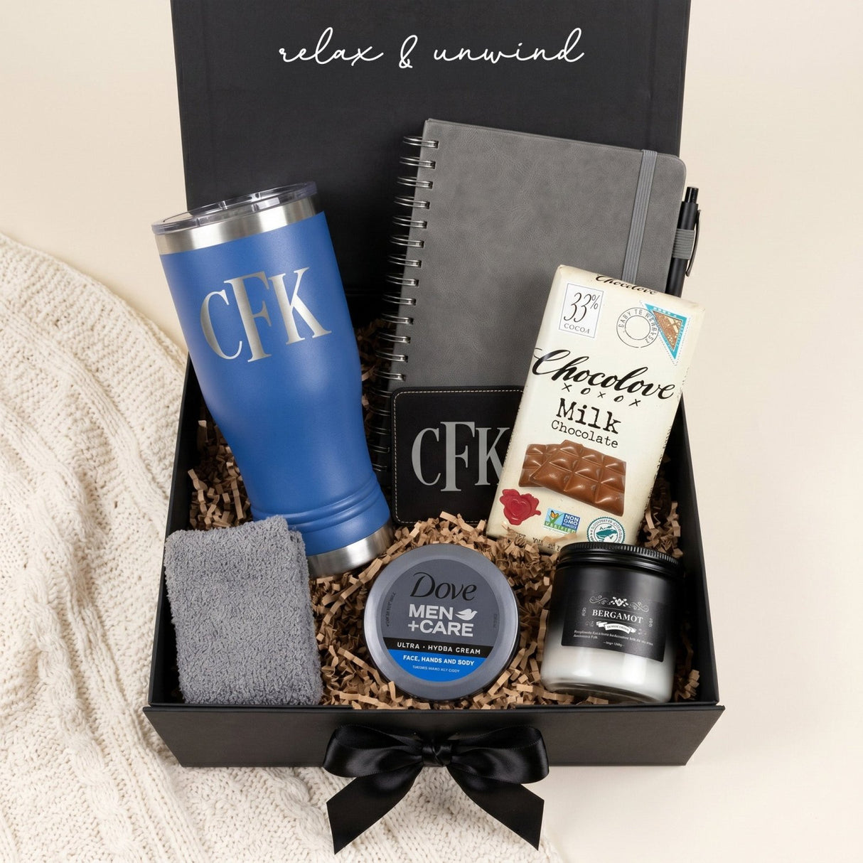 Relax & Recharge Gift Box for Men - the Essentials Edition - Gifts Are Blue