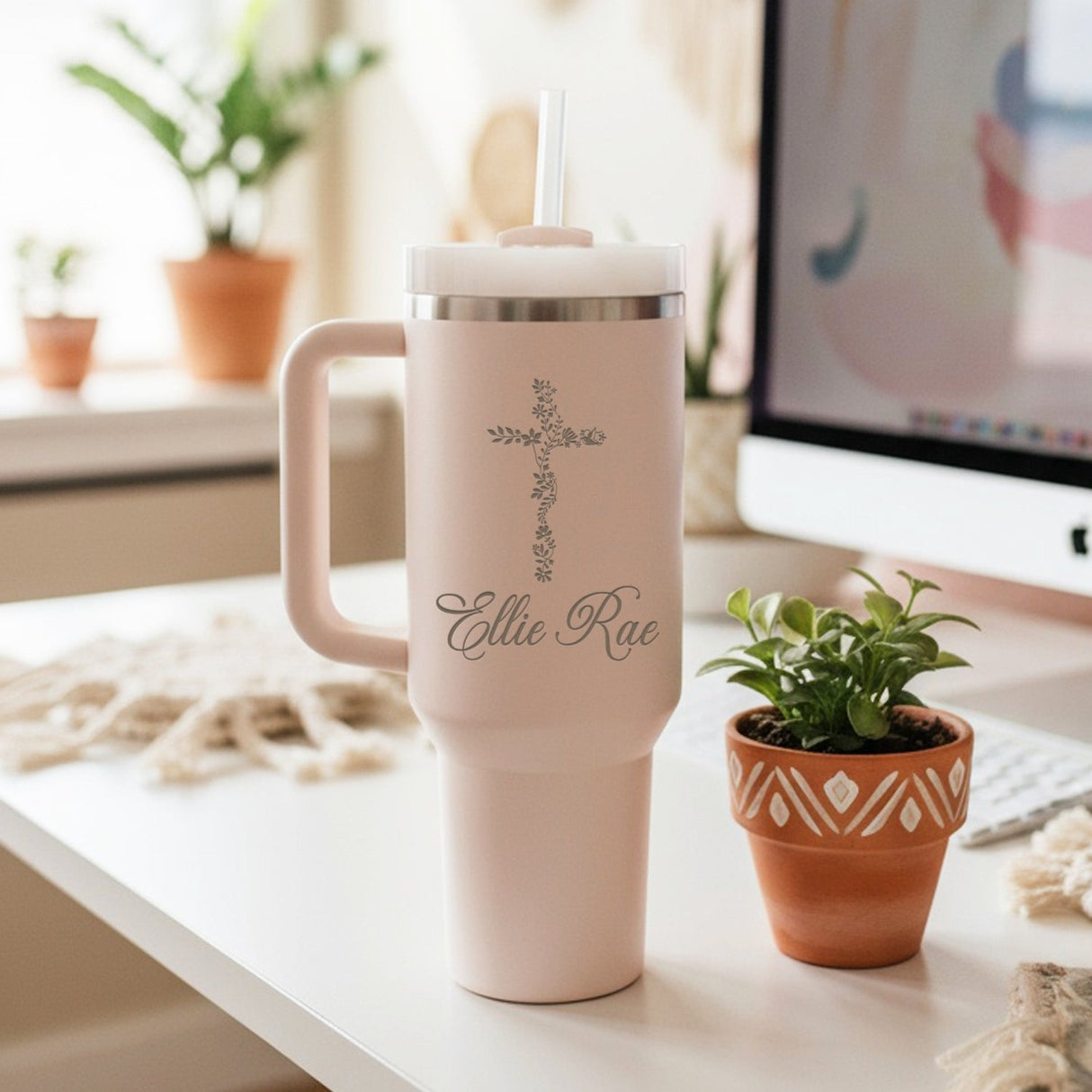Personalized 40oz Cross Tumbler with Name, Christian Gifts for Him and Her - Gifts Are Blue