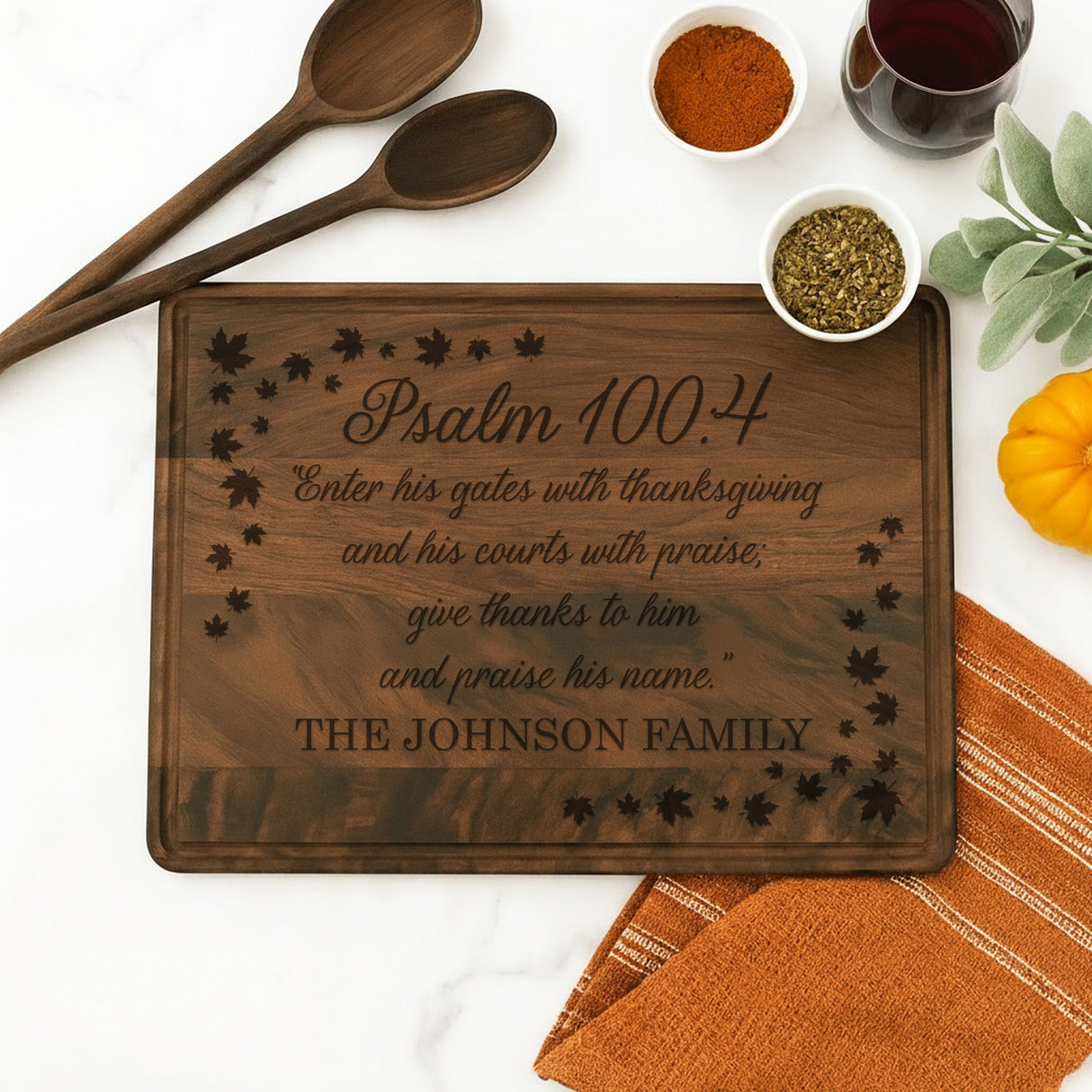Psalm 100:4 Verse Personalized Cutting Board for Thanksgiving, Custom Family Gifts