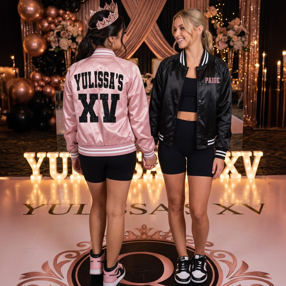 Glitter Quince XV Custom Varsity Baseball Jackets - Gifts Are Blue