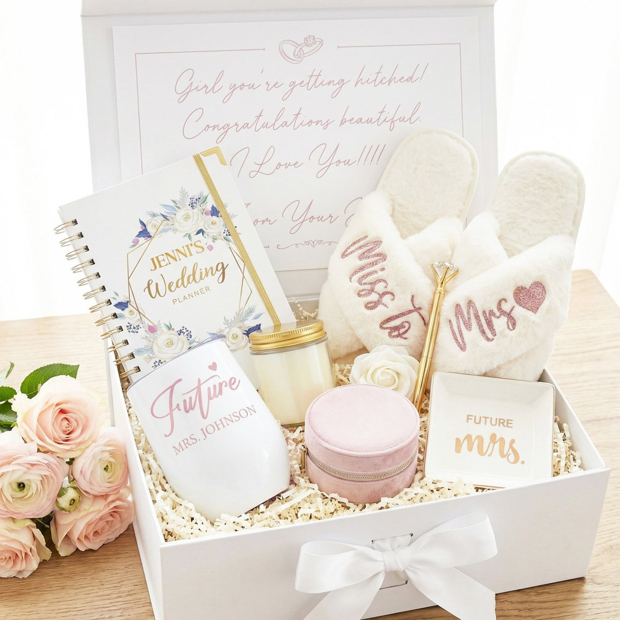 Rose Gold Engagement Gift Box for Bride - The Best Yes Ever Gift Set - Gifts Are Blue