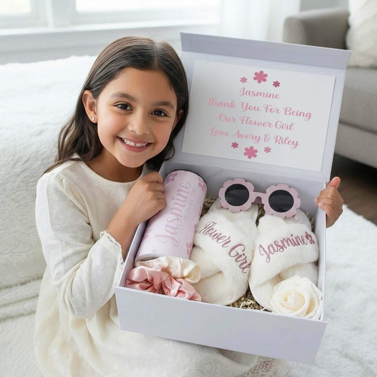 Flower Girl Proposal Bundle Gift Box, Personalized Gift from Bride for Wedding, Sunflower Bundle - Gifts Are Blue
