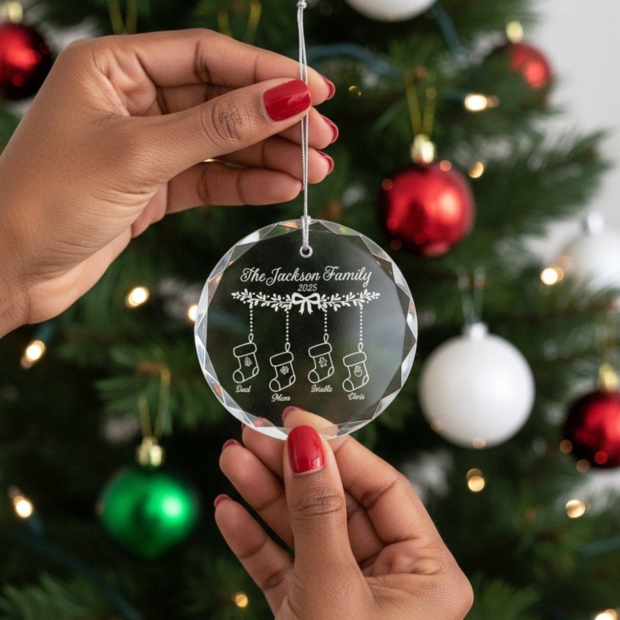 Christmas Stockings Personalized Crystal Ornament with Gift Box for Family, Variety of Shapes - Gifts Are Blue