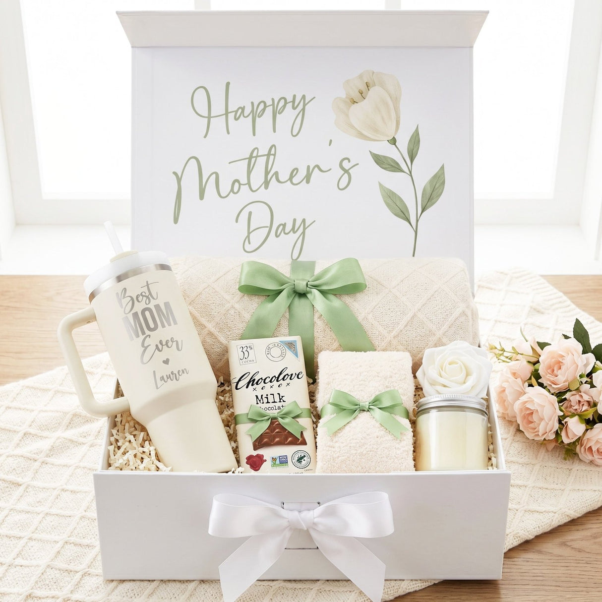 Sweet & Snuggly Personalized Mom Gift Box with Blanket and Fuzzy Socks - Gifts Are Blue