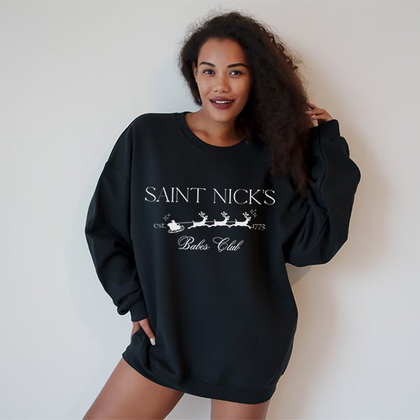 Simple and Cute Saint Nick's Babes Club Sweatshirt for Christmas - Gifts Are Blue