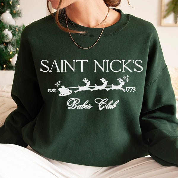 Simple and Cute Saint Nick's Babes Club Sweatshirt for Christmas - Gifts Are Blue