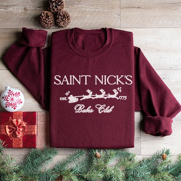 Simple and Cute Saint Nick's Babes Club Sweatshirt for Christmas - Gifts Are Blue