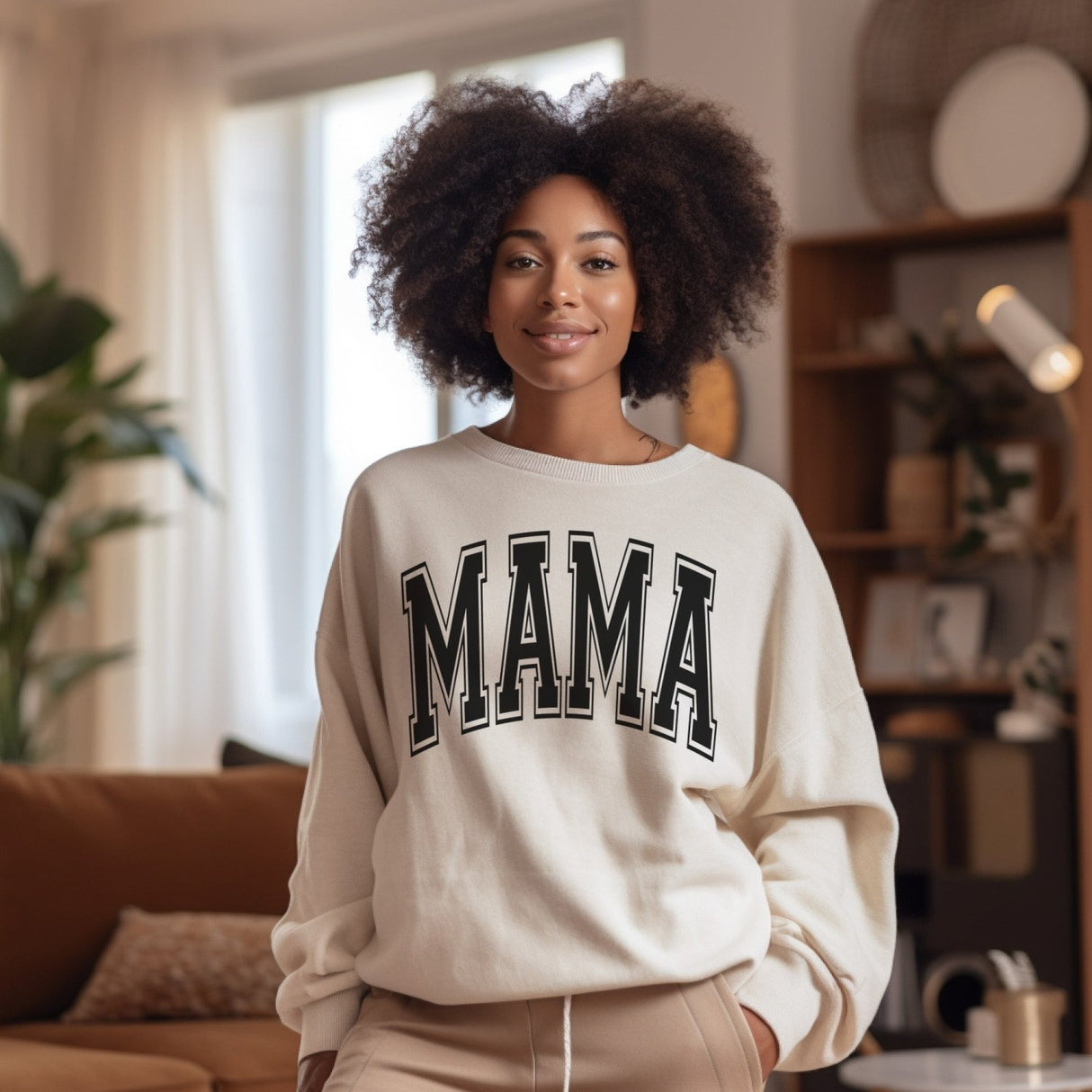 Custom Mama Varsity Sweatshirt, Personalized Mom Crewneck, Perfect Gift for Mom - Gifts Are Blue
