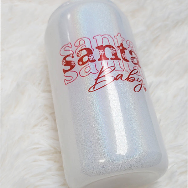 Santa Baby Christmas Iced Coffee Glass Tumbler with Straw and Rhinestone Lid