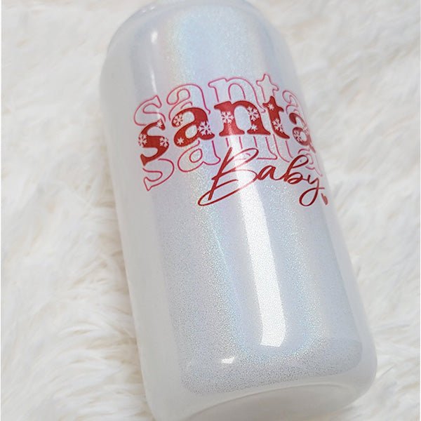 Santa Baby Christmas Iced Coffee Glass Tumbler with Straw and Rhinestone Lid - Gifts Are Blue