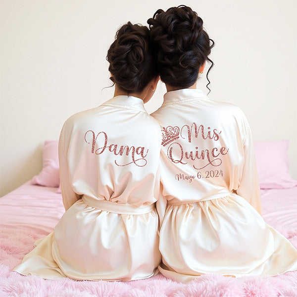 Simple and Pretty Personalized Mis Quince Robe and Slipper Set Quinceanera Gift