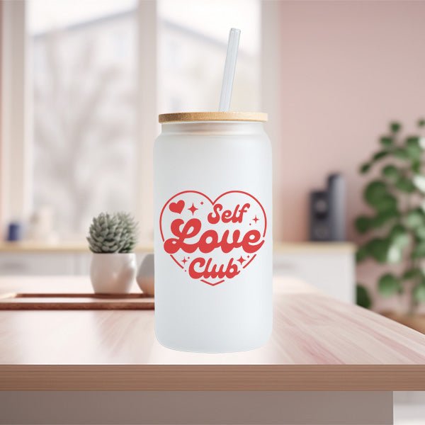 16oz Self Love Club Frosted and Clear Iced Coffee Glass Tumbler - Gifts Are Blue