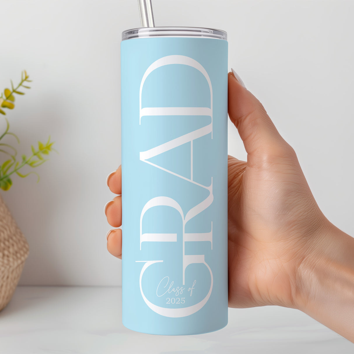 Class of 2025 personalized photo tumbler with cursive class of 2025. Adorable tumbler for any seniors.