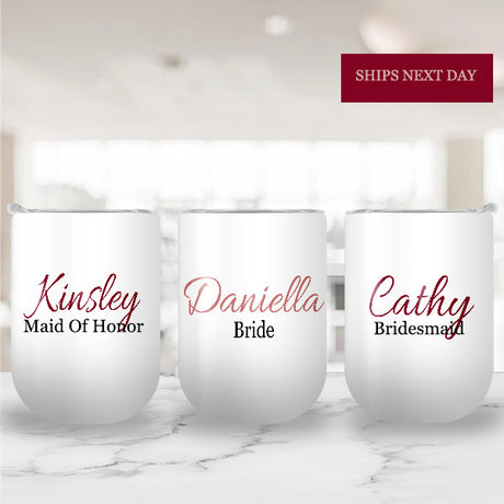 Personalized Bridesmaid Wine Tumbler with Custom Name & Title Gift for Her