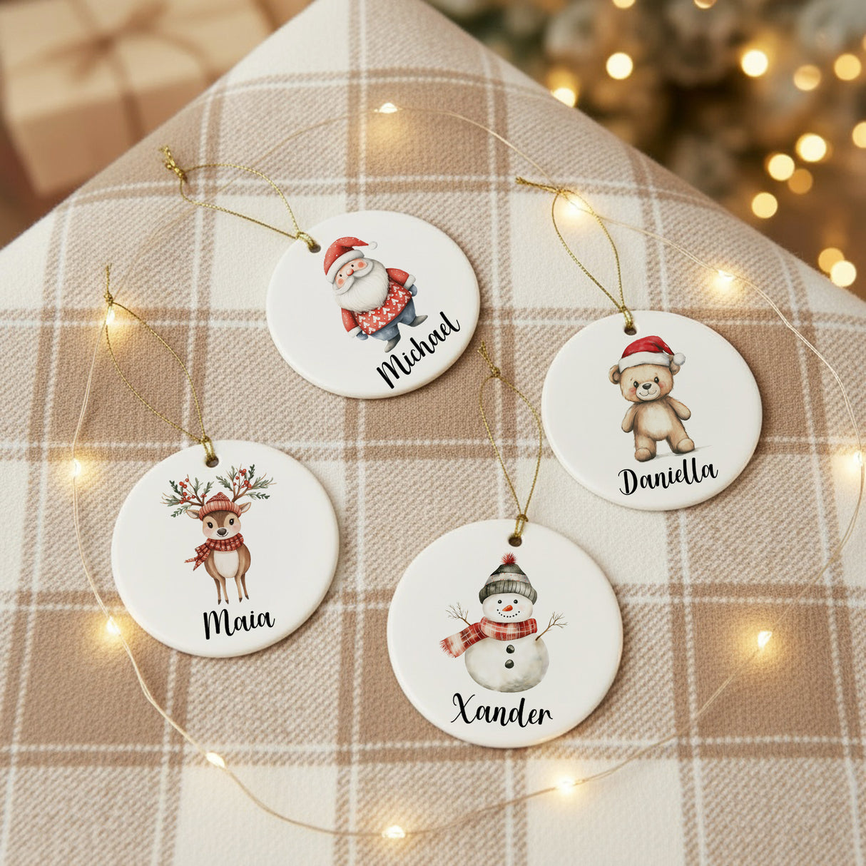 Vintage Christmas Characters Personalized Ornaments with Names, Set of 2, 4, 6, 8 and 10