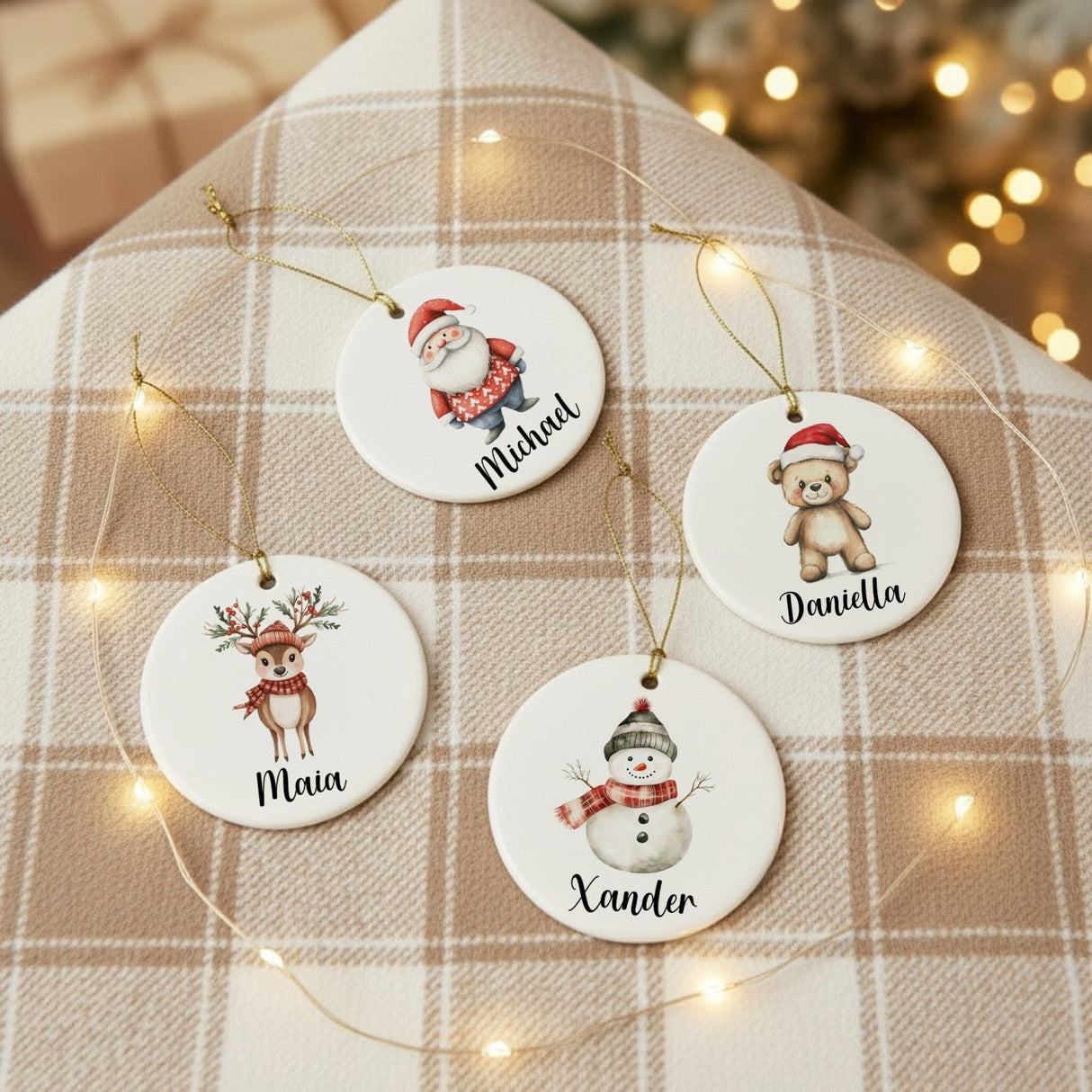 Vintage Christmas Characters Personalized Ornaments with Names, Set of 2, 4, 6, 8 and 10 - Gifts Are Blue