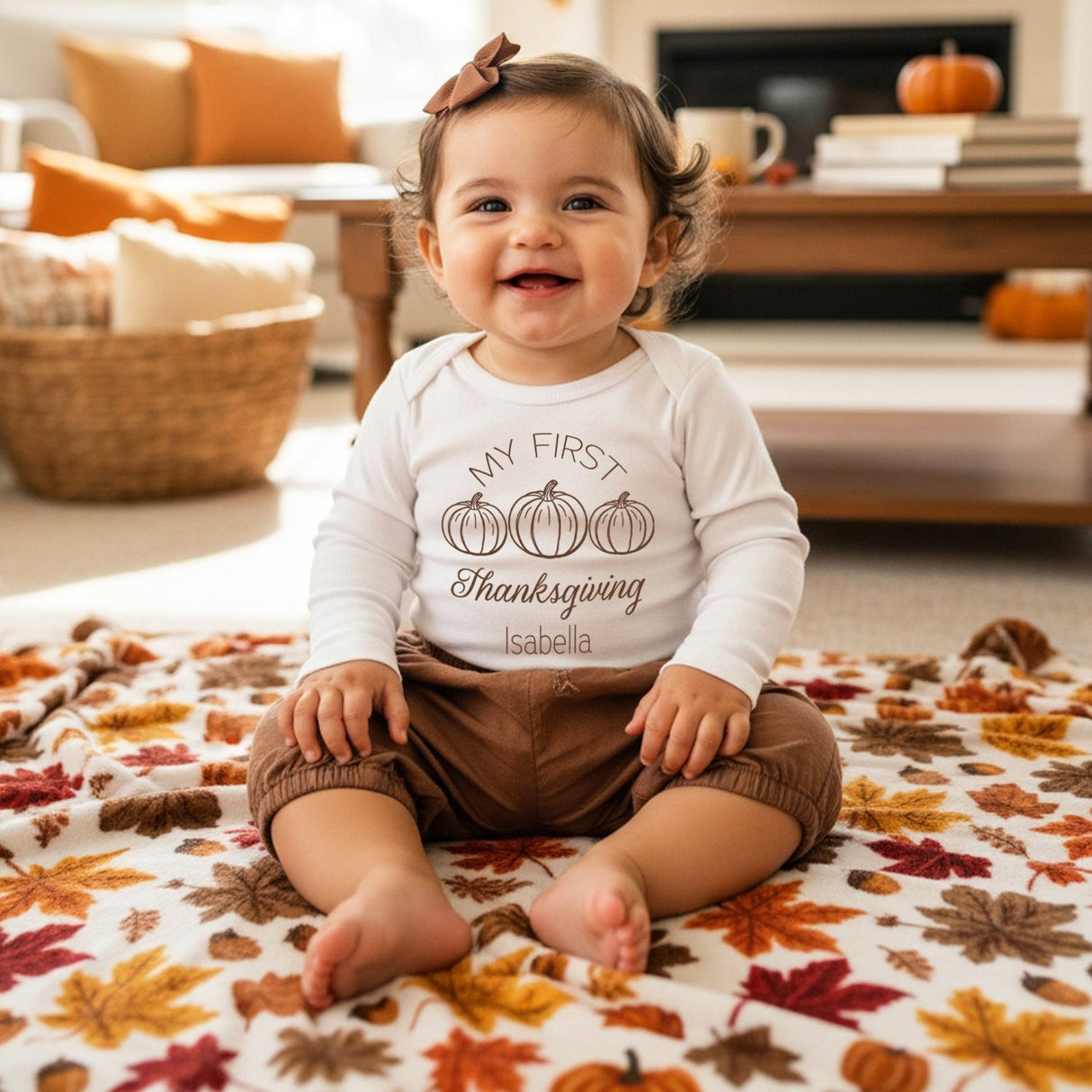 My First Thanksgiving Onesie Outfit Personalized with Name for Baby Girl and Boy - Gifts Are Blue