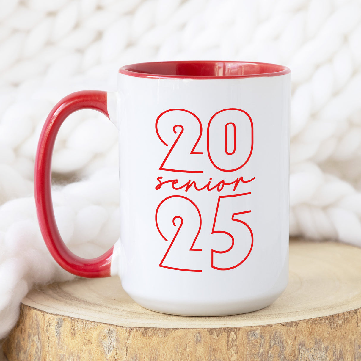 Red stylish Class of 2025 mug, perfect graduation gift for senior students, minimalist coffee cup for him or her.