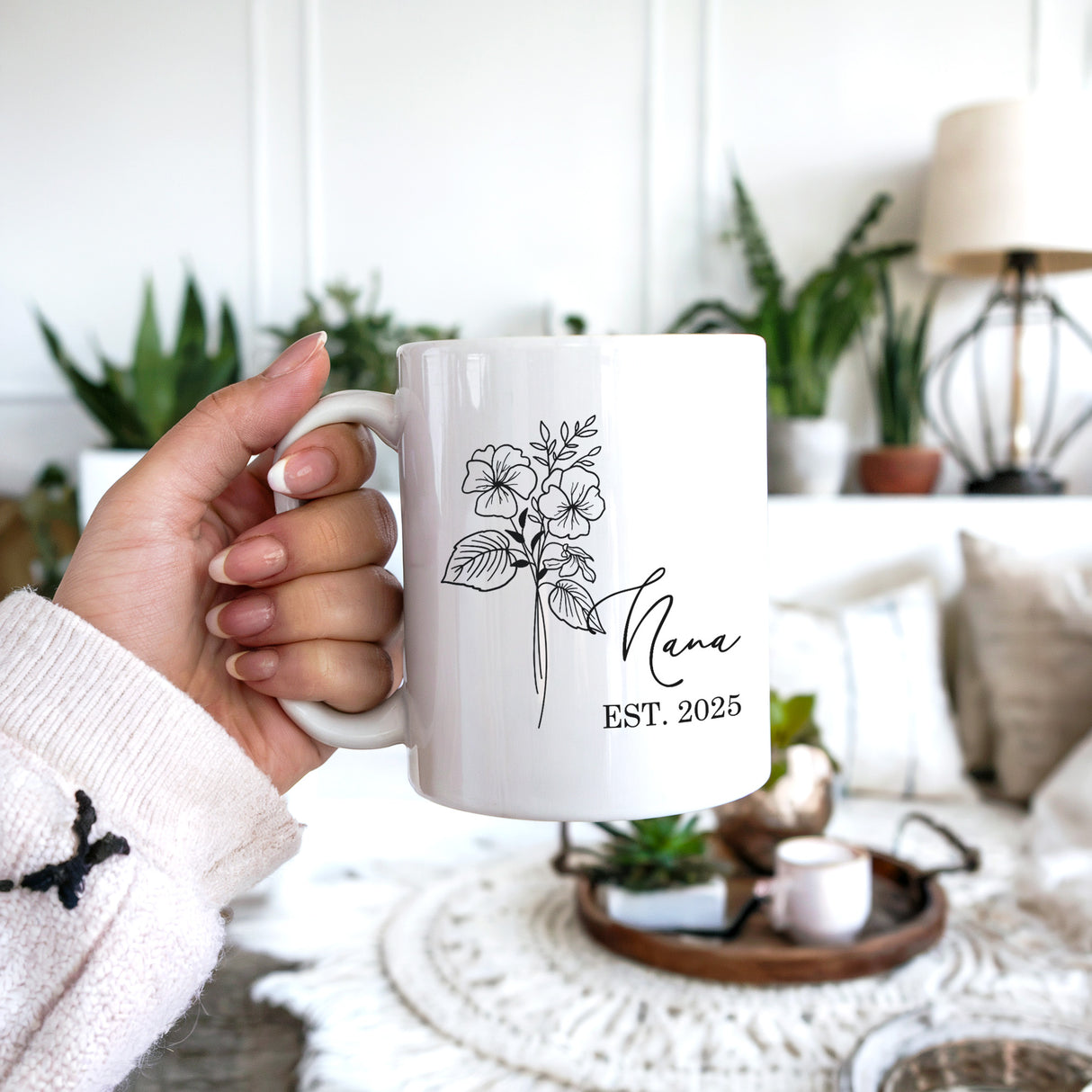 Floral Birth Month Mug Personalized Gift for Women Perfect for Grandma or Mom on Her Birthday.