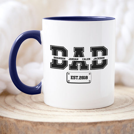 Dad mug with custom text and year established, great for Father’s Day or birthday from the kids.