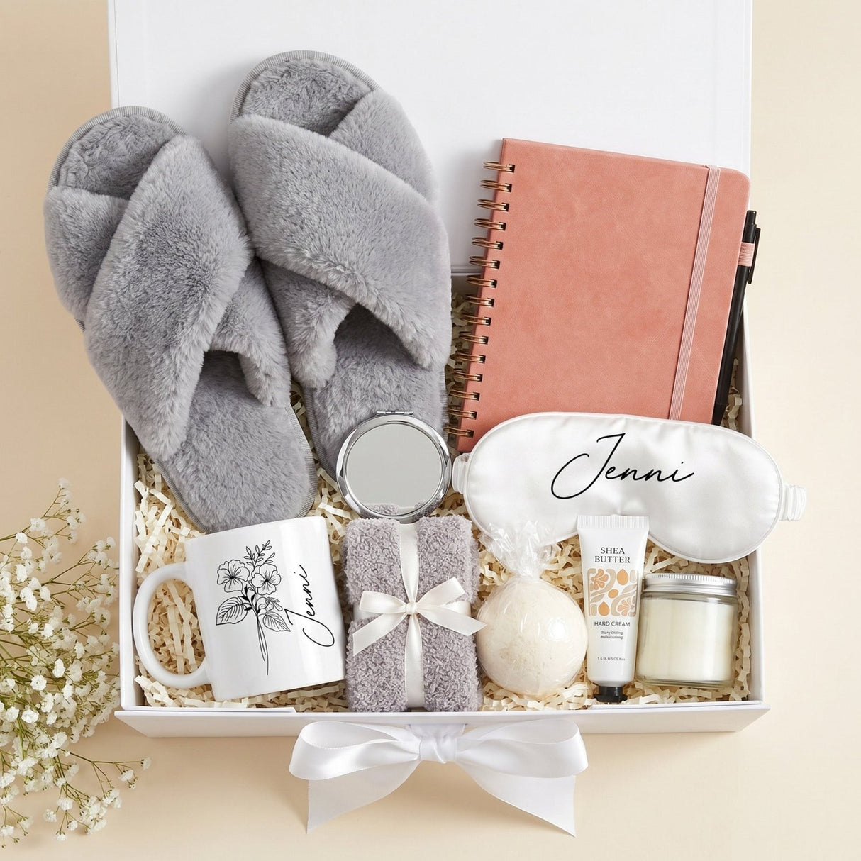 Calm Comfort Gift Set for Women - Custom Mug & Fluffy Slippers - Gifts Are Blue