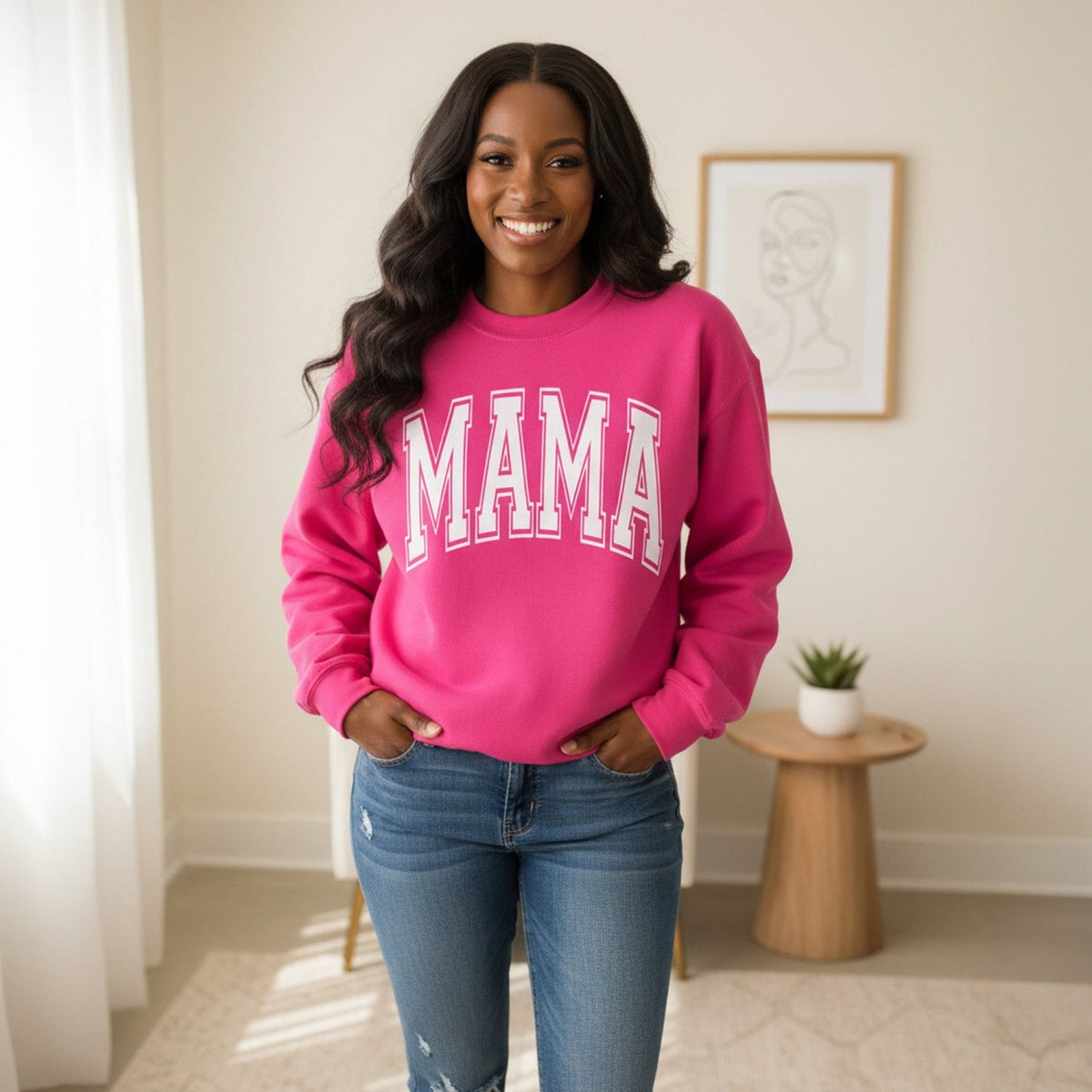Custom Mama Varsity Sweatshirt, Personalized Mom Crewneck, Perfect Gift for Mom - Gifts Are Blue