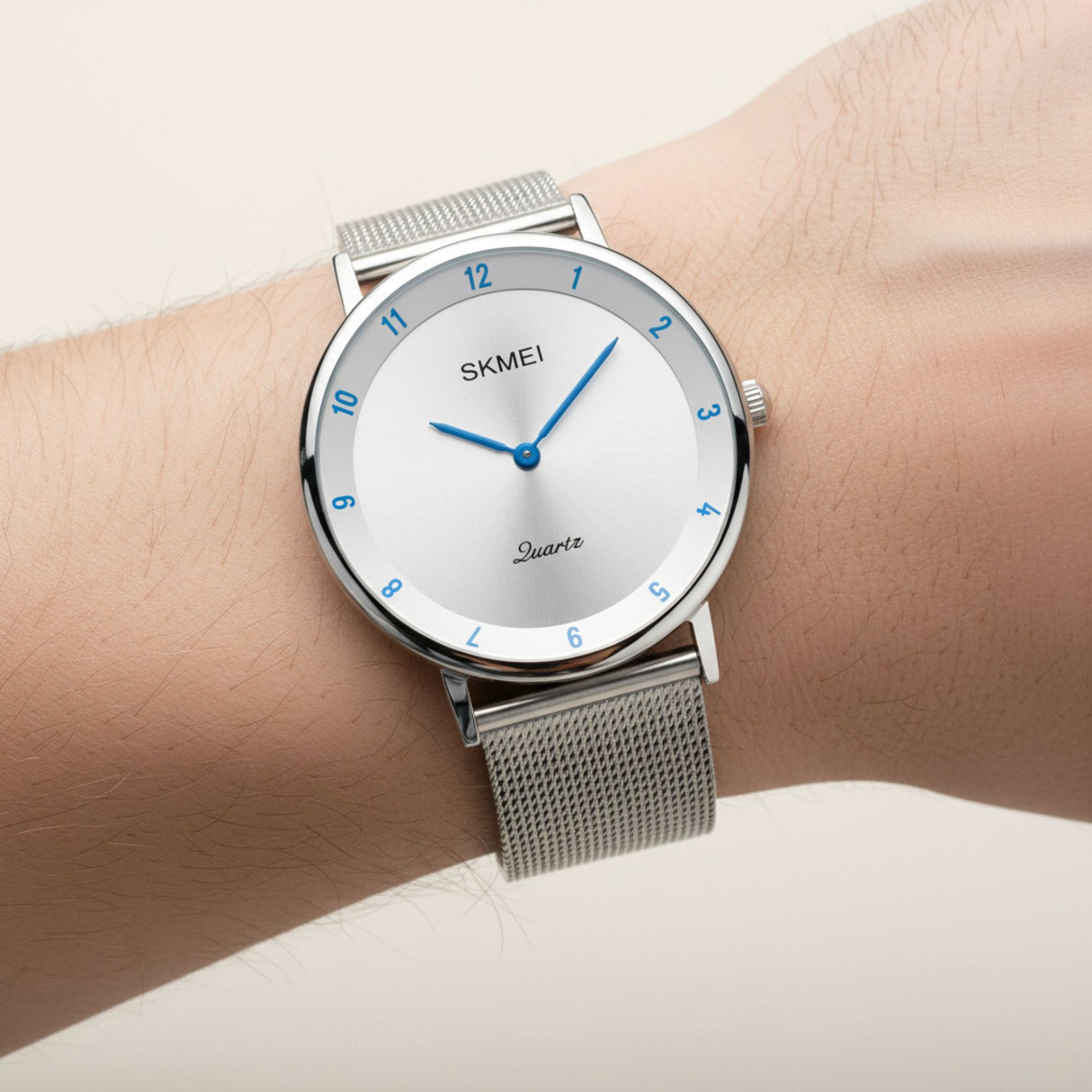 SKMEI Mens Watch, Ultra Thin Design, Stainless Steel, Mesh Strap