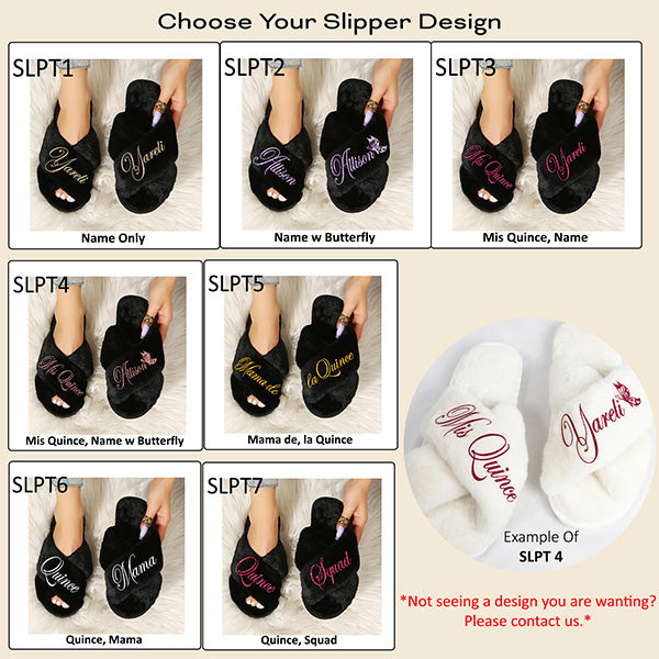 Cute Personalized Fluffy Quinceanera Slippers with Name and Design