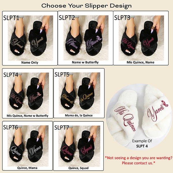 Cute Personalized Fluffy Quinceanera Slippers with Name and Design - Gifts Are Blue