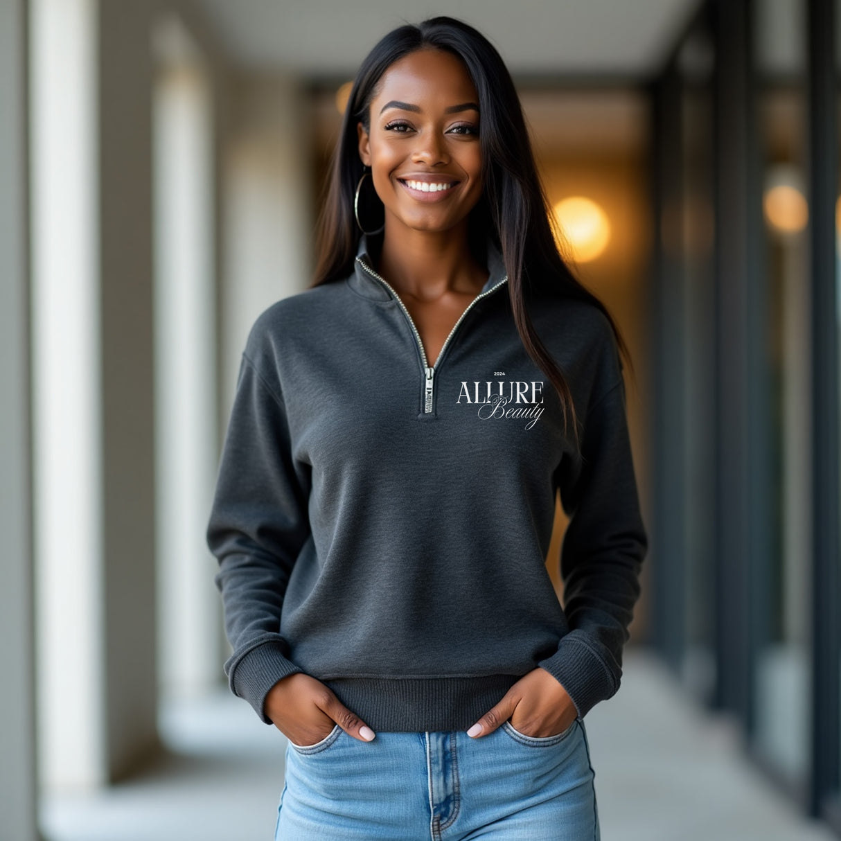 Cute grey simple corporate zip pullovers.