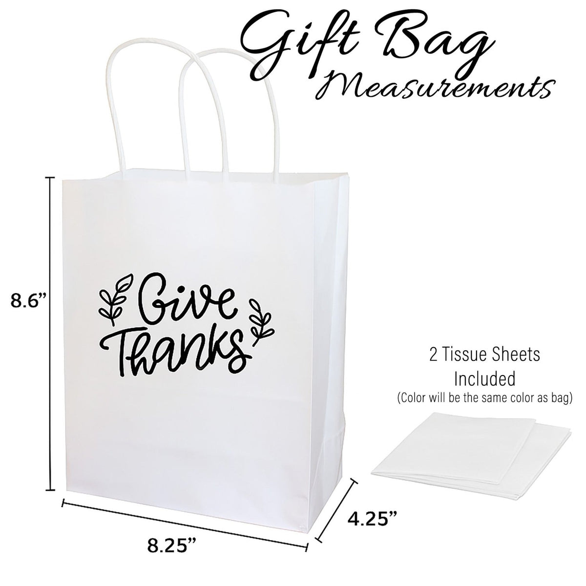 Minimalist Give Thanks Gifts Bags with Tissue Paper for Thanksgiving Party Favors - Gifts Are Blue