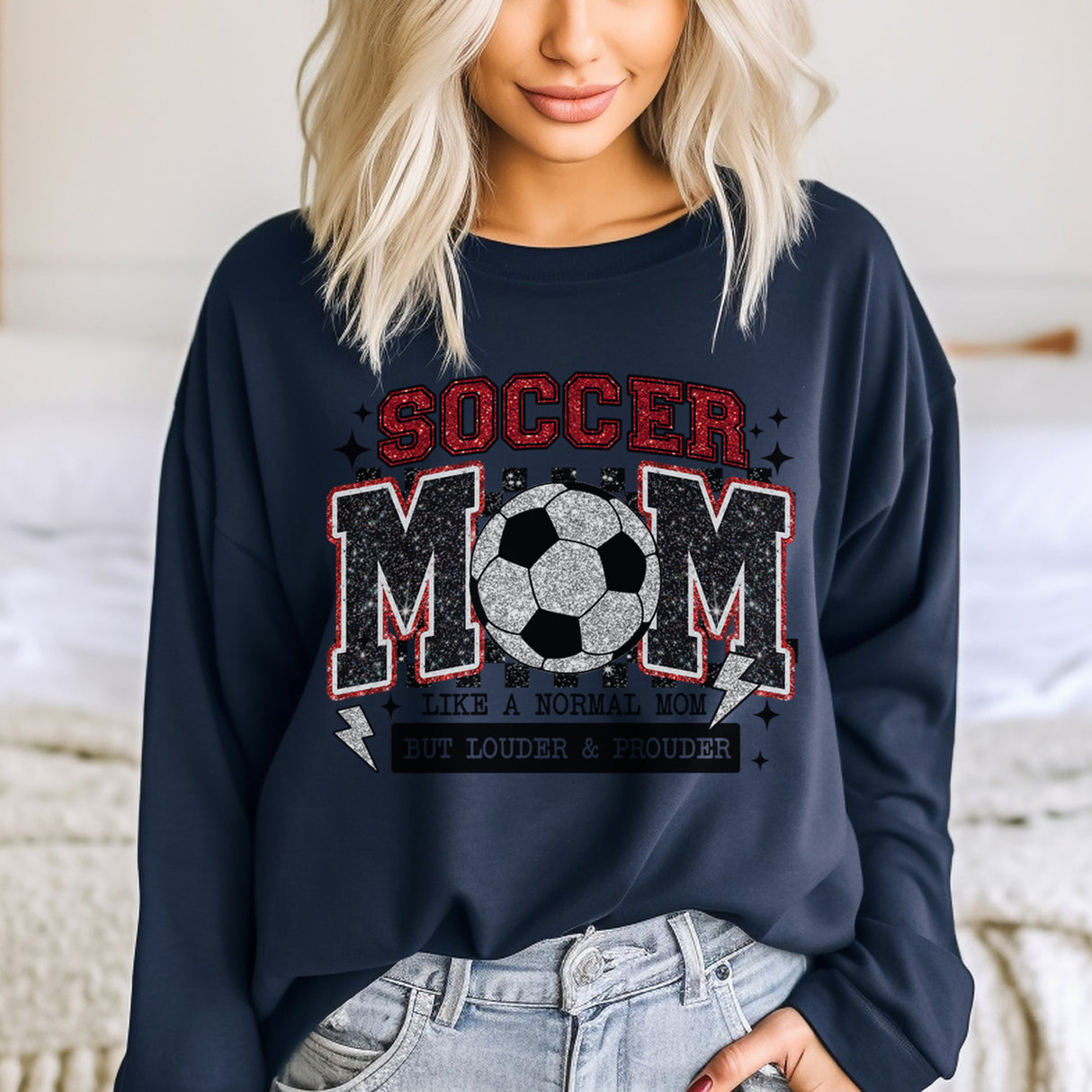 Sparkle soccer mom sweatshirt, louder and prouder crewneck. Funny mothers day sweatshirt.