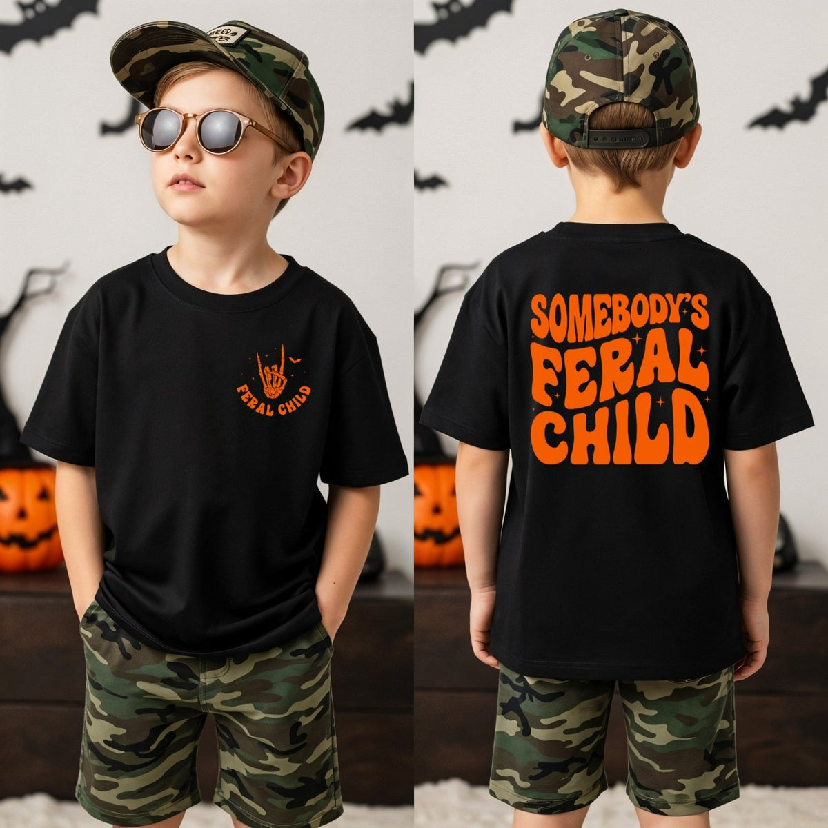 Somebody's Feral Child Shirt for Kids and Teens, Funny Halloween Shirts - Gifts Are Blue