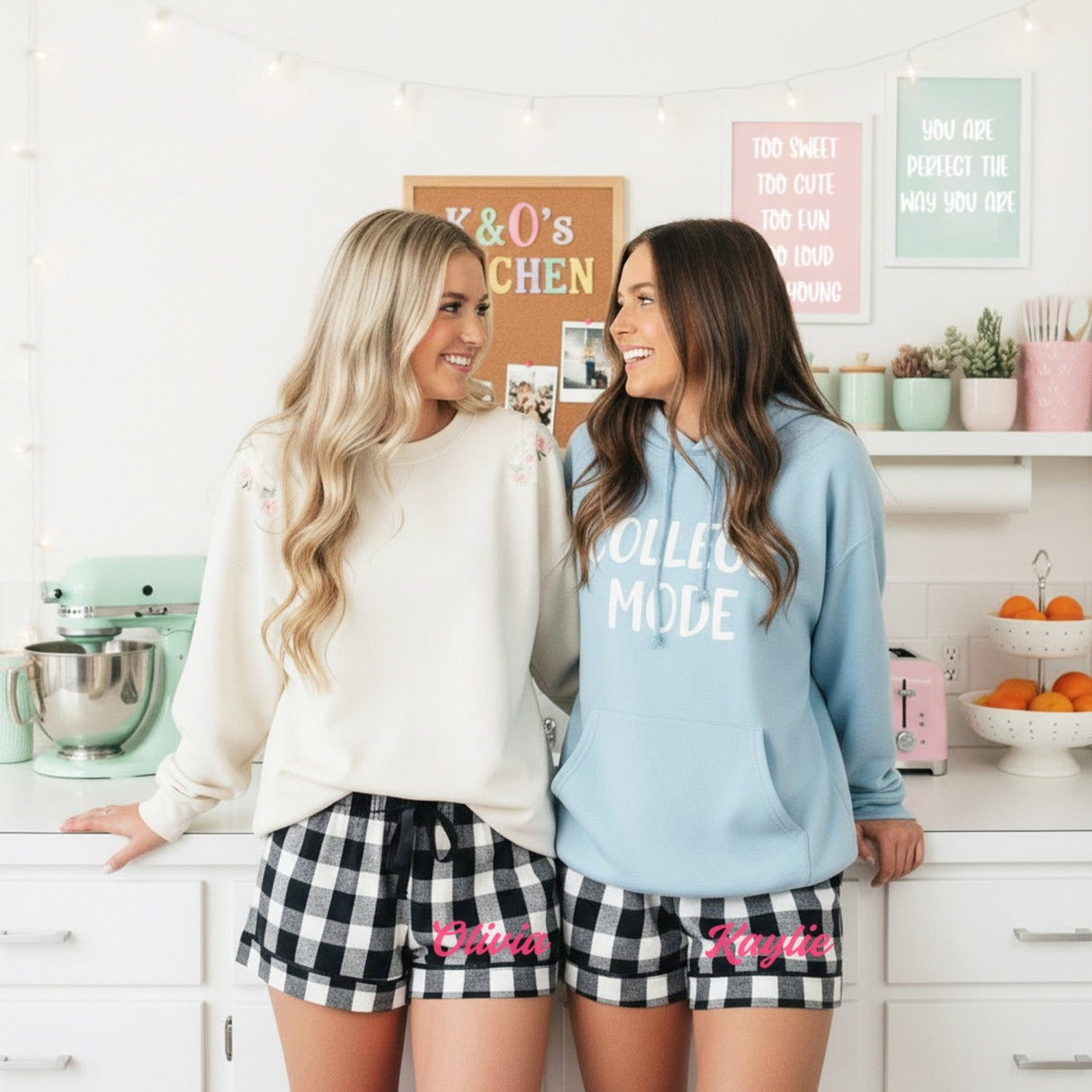 Plaid Custom Pajama Shorts for Her Personalized with Name - Gifts Are Blue