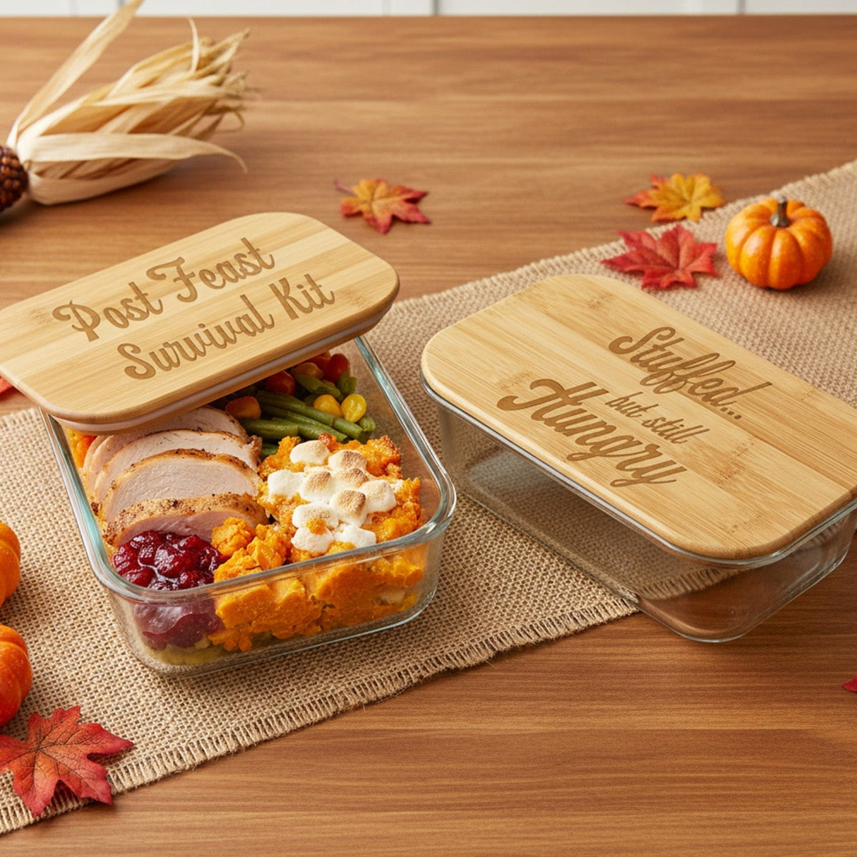 Funny Thanksgiving Custom Glass Containers, Baking Dishes and Food Storage - Gifts Are Blue
