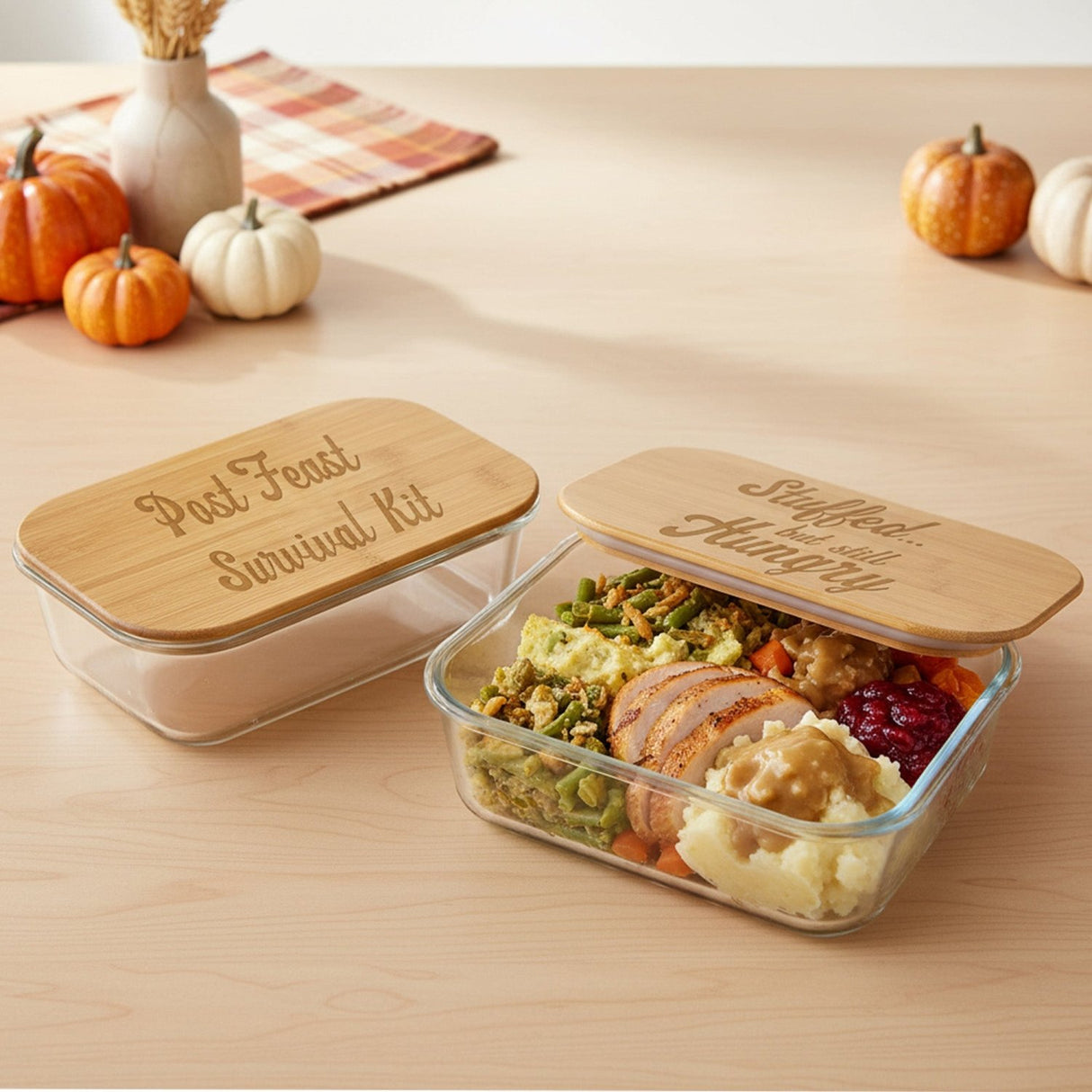 Funny Thanksgiving Custom Glass Containers, Baking Dishes and Food Storage - Gifts Are Blue