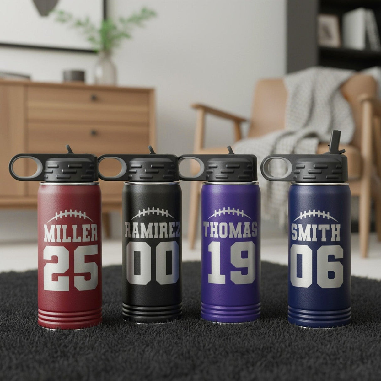 Football Number and Last Name Personalized Water Bottle for Teen Boys - Gifts Are Blue