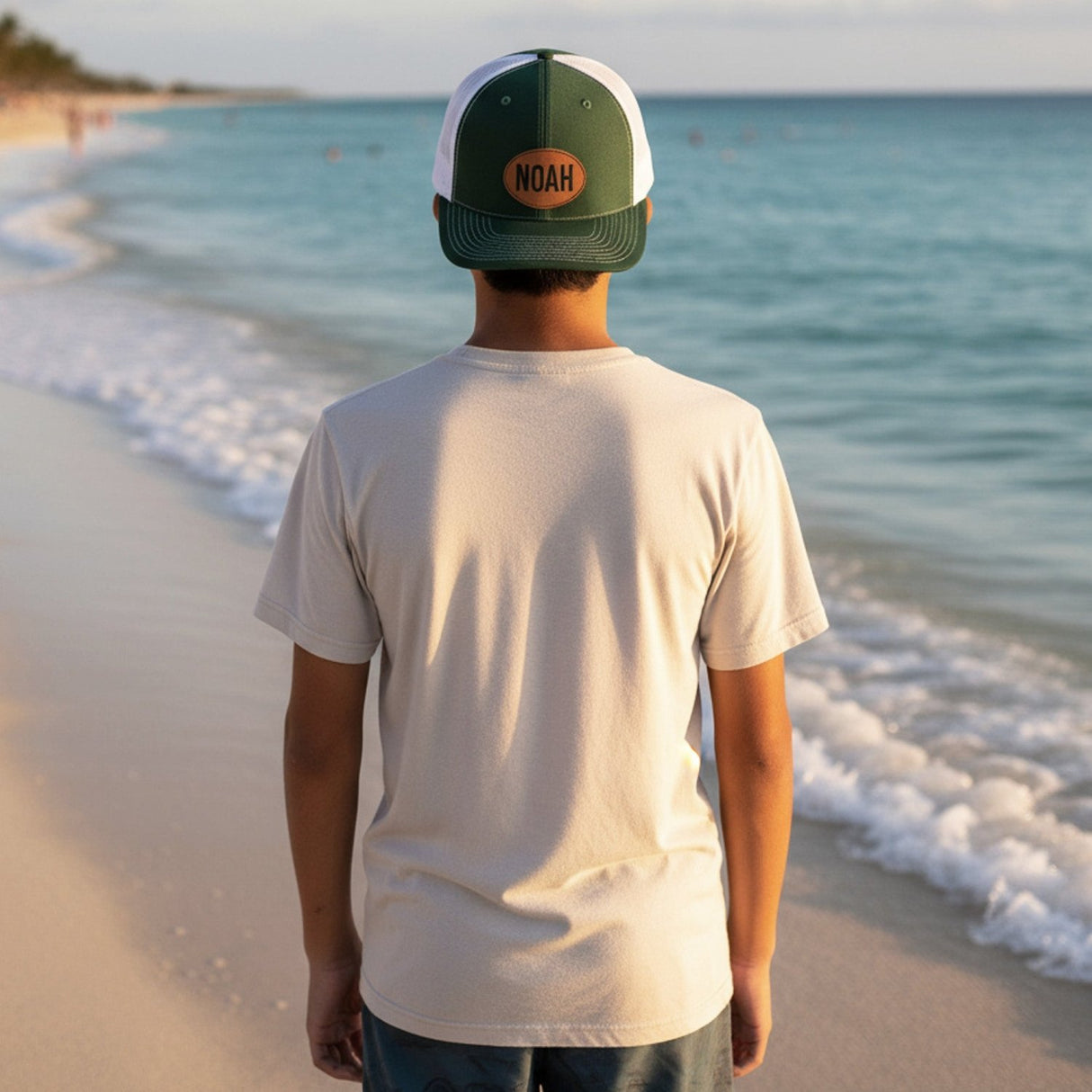 Youth Personalized Snapback Hat with Leather Patch, for Teen Boys & Kids - Gifts Are Blue