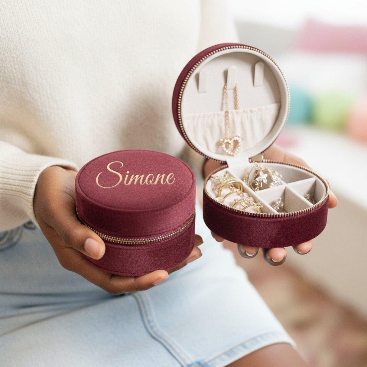 Velvet Travel Size Jewelry Box with Personalized Name, Custom Gifts for Her - Gifts Are Blue