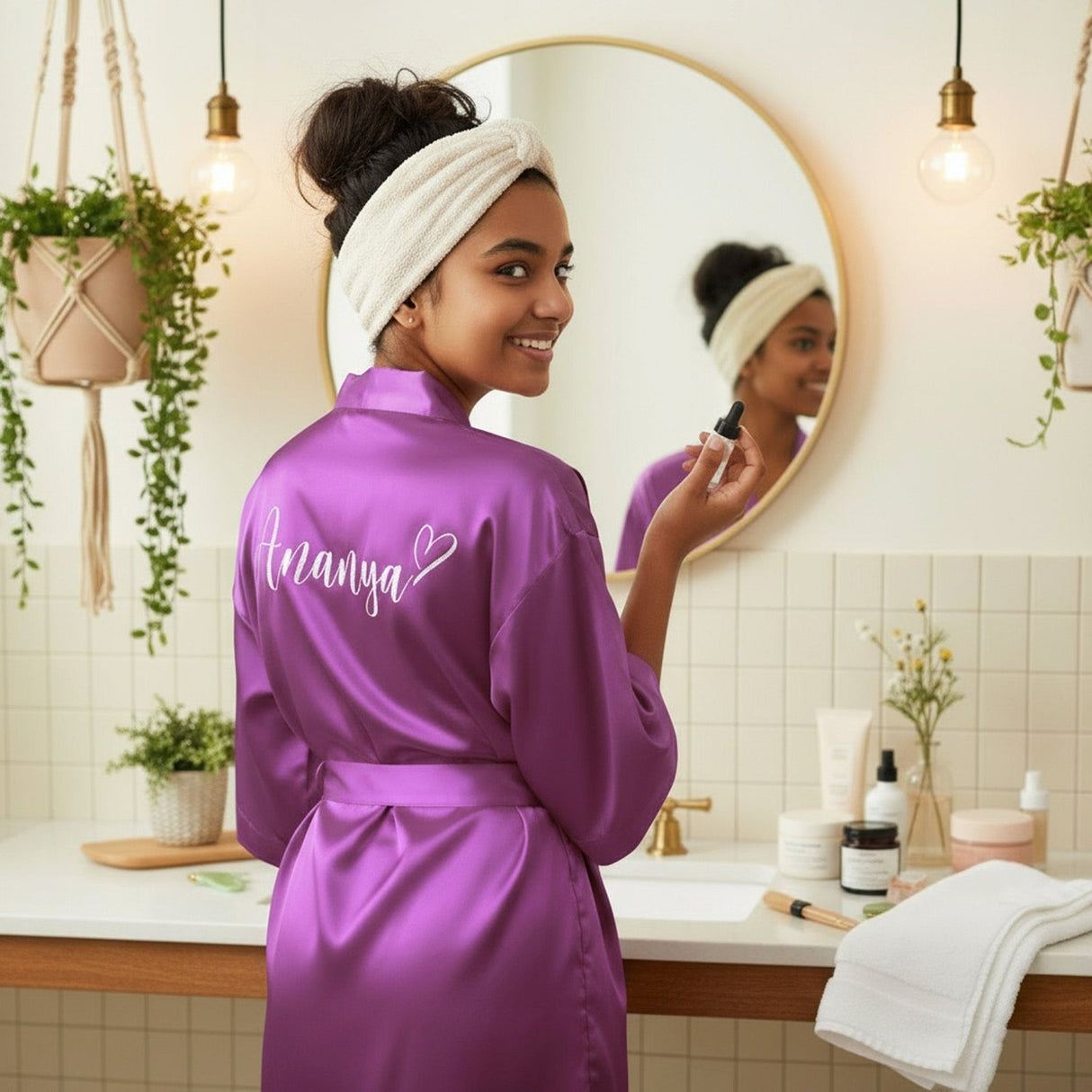 Everyday Glam Script Name with Heart Personalized Satin Robe for Teen Girls - Gifts Are Blue
