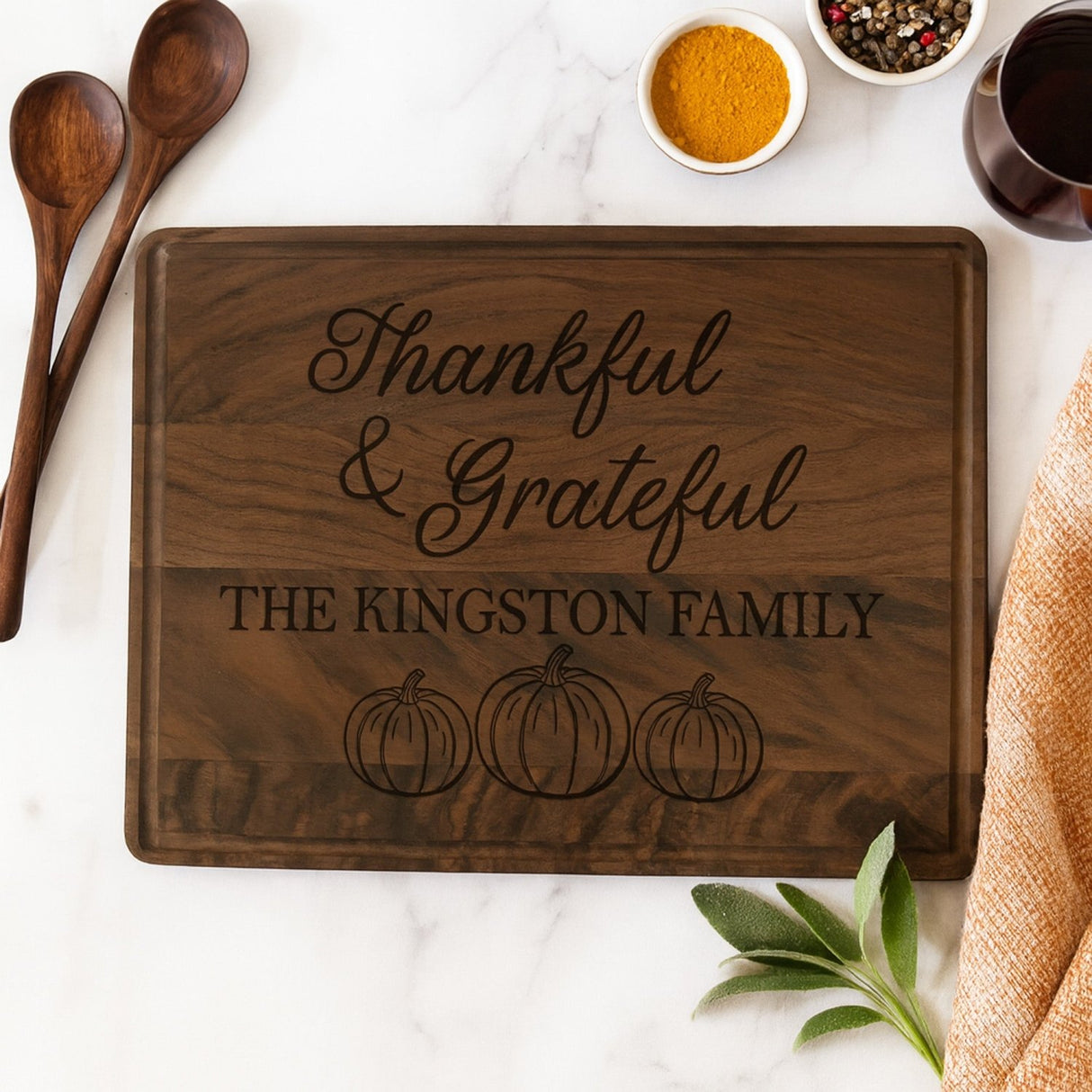 Thankful and Grateful Personalized Cutting Board for Thanksgiving - Gifts Are Blue